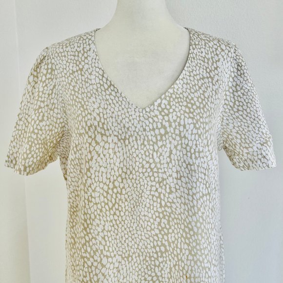 NWT Nicole Miller Original Ladies' White & Tan Pleat Hem Linen Blend Shirt Dress - Picture 2 of 14